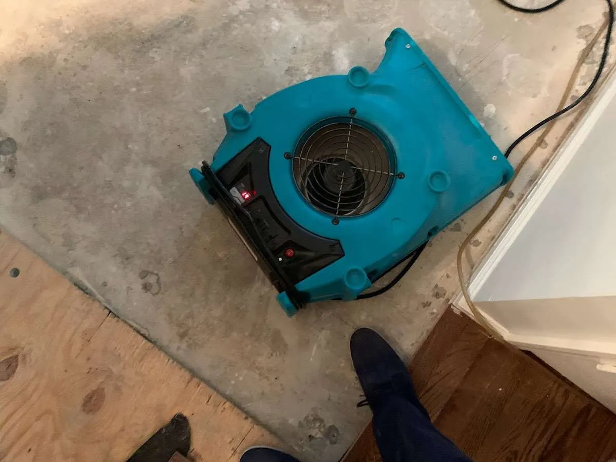 Air mover drying subfloor during Leak Detection & Repair in Fort Irwin